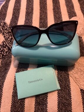 Tiffany & Co. Black Cat-Eye Sunglasses with Blue Lenses